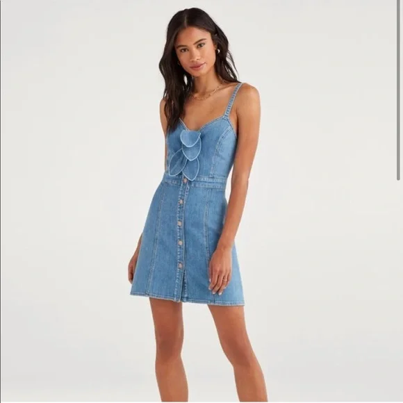 form fitting denim dress Short Puff Sleeve Fit and Flare Midi Dress – Poise and Personality Boutique main image 0